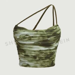 Tie Dye one shoulder ruched side crop top